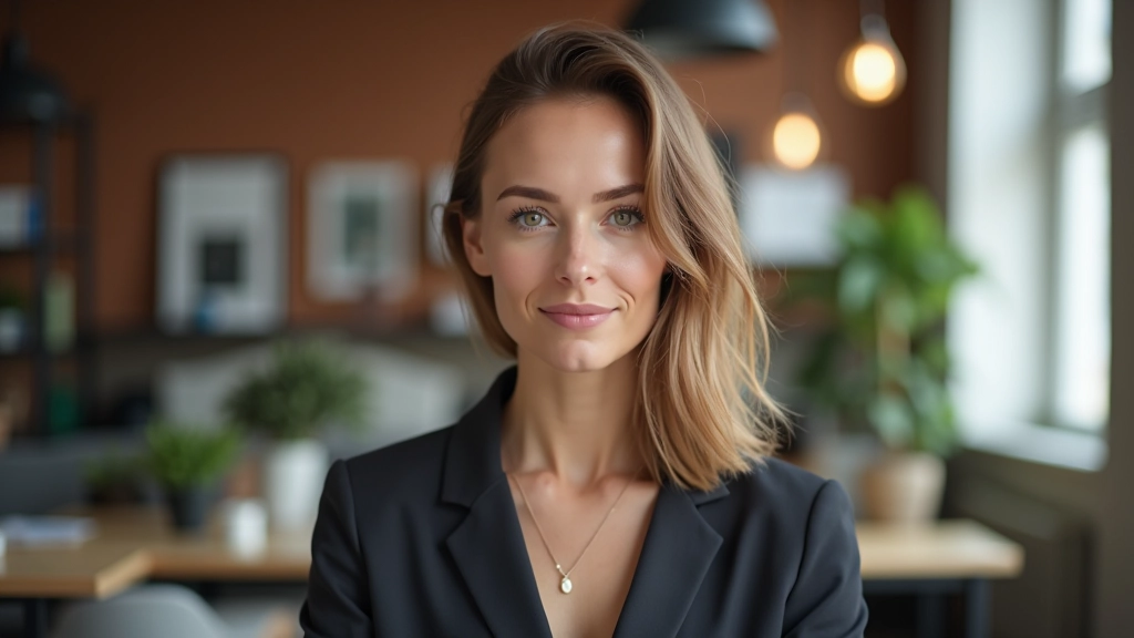 Portretfoto van product-design expert, modern kantoor, zelfverzekerde houding